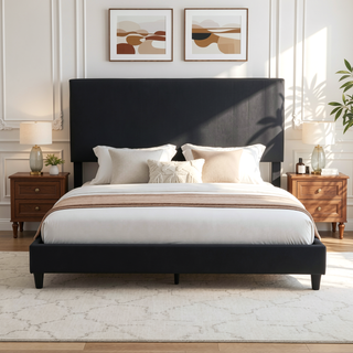 Sunvega King Size Upholstered Faux Leather Platform Bed with Low Profile Design
