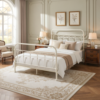 Sunvega Elegant Spindle Design Full Bed with Sturdy Metal White Finish