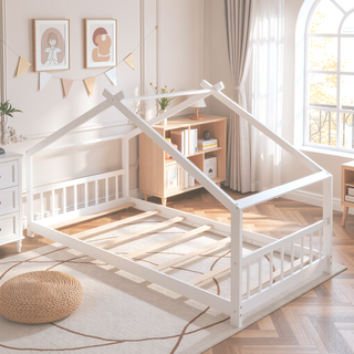 Sunvega Twin Size House Bed with Playhouse Design and Sturdy Pinewood Frame