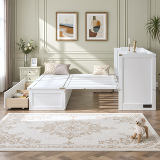 Sunvega Espresso Full Size Murphy Bed with USB Port and Large Drawer for Space Saving