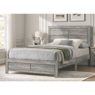 Sunvega Queen Size Platform Bed with Clean-lined Headboard in Gray Wood Grain Finish