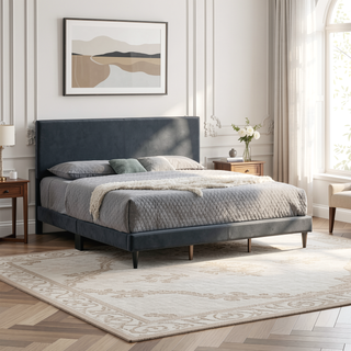 Sunvega White Faux Leather Upholstered Queen Bed with Adjustable Headboard