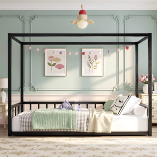 Sunvega Twin Size Modern Low-Profile Floor Bed Frame with Multi-Sided Fence Guardrails