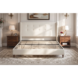 Sunvega Blue Velvet King Bed with Nailhead Trim Wingback and Buttoned Tufting
