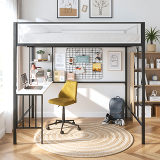 Sunvega Full Loft Bed with Desk and Shelves for Kids Teens Guest Room Dorm