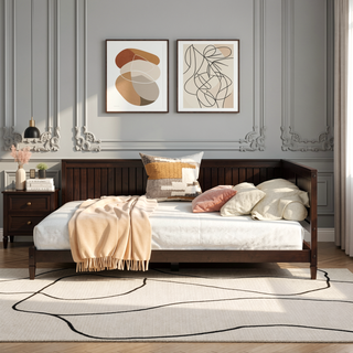 Sunvega Classic Mid-Century Modern Wood Daybed Sofa Bed with Backrest and Armrest