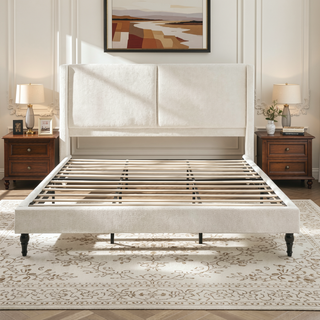 Sunvega King Size Bed Frame with High Back Upholstered Headboard and Boucle Fabric