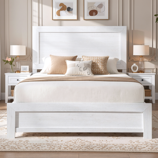 Sunvega Natural Finish Full Bed with Headboard Footboard and Rails
