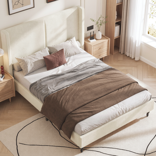 Sunvega King Size Bed Frame with High Back Upholstered Headboard and Boucle Fabric