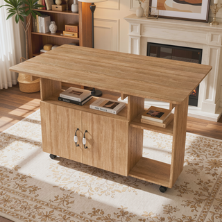 Sunvega Multi-Functional Folding Table with Storage Shelves and Wheels for Small Spaces