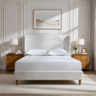Sunvega Minimalist Upholstered Wingback Queen Bed with 54 Inch Headboard