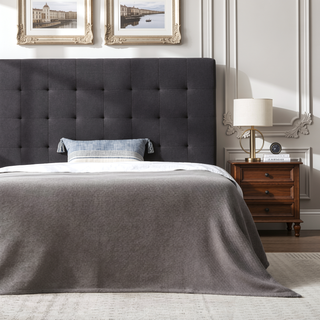 Sunvega Adjustable Height Geometric Square Tufted Headboard for Queen Bed Charcoal