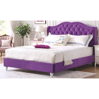 Sunvega Transitional Purple Upholstered Full Bed with Sturdy Frame for Bedroom