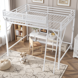 Sunvega Full Metal Loft Bed with Storage Shelf and Ladder for Kids Teens