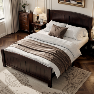 Sunvega White Solid Wood Queen Platform Bed with Slats No Box Spring Needed