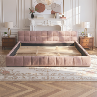 Sunvega King Size Upholstered Bed Frame with Thick Chenille Fabric Headboard