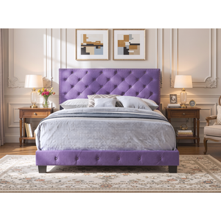Sunvega Purple Transitional Queen Bed with Vibrant Finish and Sturdy Support
