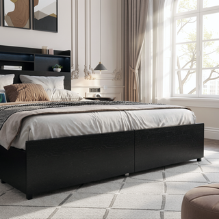 Sunvega Queen Storage Bed Frame with Headboard Charging Station and 4 Drawers