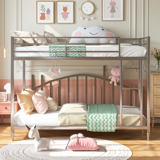 Sunvega Full over Full Metal Bunk Bed with Ladder and Guardrail for Bedroom