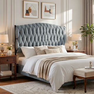 Sunvega Braided Matisse Twin Size Headboard in Black Metal and Blue Fabric