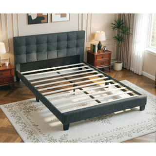 Sunvega Modern Light Gray Upholstered Tufted Headboard California King Platform Bed