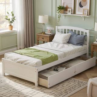 Sunvega Twin Wood Platform Storage Bed Frame with Two Drawers and Headboard