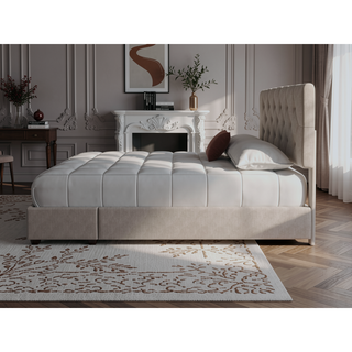 Sunvega King Upholstered Storage Bed with 2 Drawers in Polyester Fabric
