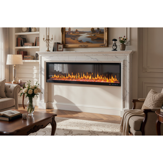 Sunvega Queen Size Upholstered Bed with Electric Fireplace and Bluetooth Speakers in Gray Velvet