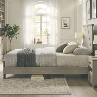 Sunvega Modern Design Queen Size Bed with LED Light Headboard and Weathered Gray Finish