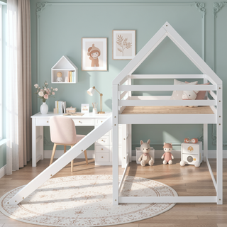 Sunvega Twin Size House Bunk Bed with Slide and Ladder for Kids Room