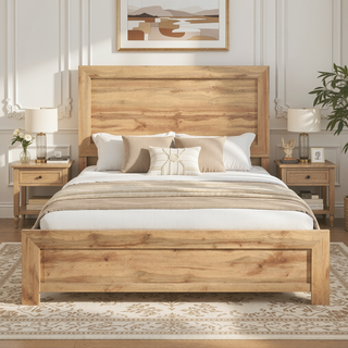 Sunvega Natural Finish Full Bed with Headboard Footboard and Rails