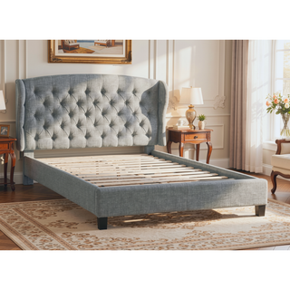 Sunvega Modern Contemporary Wing Back Button Tufted Adjustable Headboard Queen Size Bed
