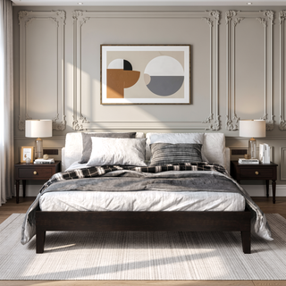 Sunvega Queen Platform Bed in Black Crafted from Solid Pine with Under Bed Storage