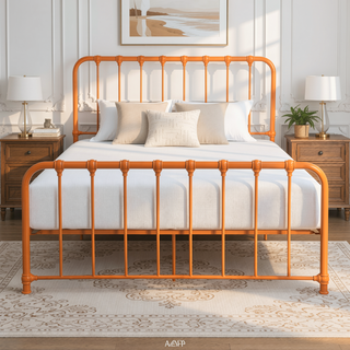 Sunvega Orange Finish Metal Platform Bed Frame Queen Size 1pc