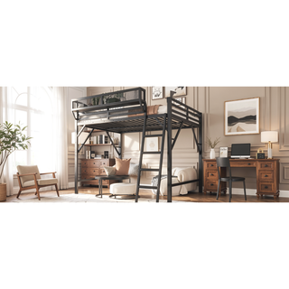 Sunvega Full Metal Loft Bed with Storage Shelf and Ladder for Kids Teens
