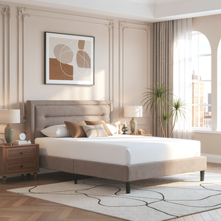 Sunvega Modern Channel Tufted Platform Bed Frame with Headboard and Footboard Brown