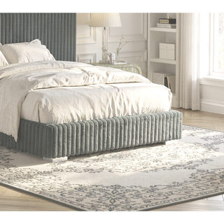 Sunvega Contemporary White Fur Chenille Fabric Mattress Ready Queen Size Bed