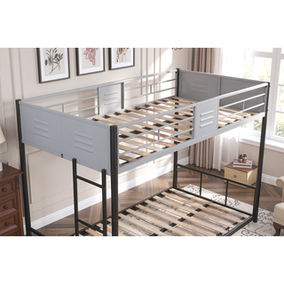 Sunvega Twin over Twin Bunk Bed with Metal Frame and Guardrails for Safety
