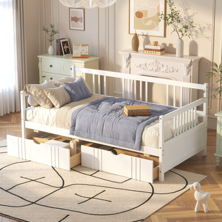 Sunvega Full Size Daybed with Twin Trundle Solid Wood Frame for Living Room