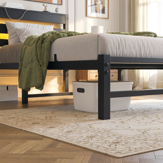 Sunvega Twin Size Heavy Duty LED Bed Frame with USB Charging and Headboard