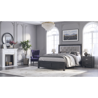 Sunvega Modern Beige Faux Leather Queen Panel Bed with Headboard Lighting