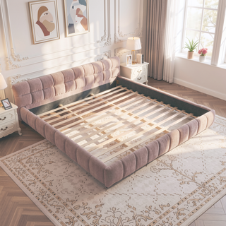 Sunvega King Size Upholstered Bed Frame with Thick Chenille Fabric Headboard