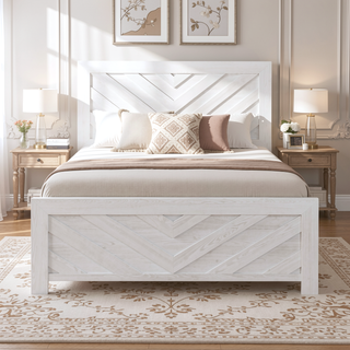 Sunvega Natural Finish Full Bed with Headboard Footboard and Rails