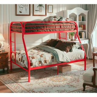 Sunvega Twin/Full Metal Bunk Bed with Slat System and Guardrail