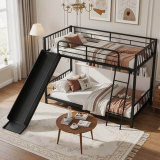 Sunvega Durable Metal Twin over Twin Bunk Bed with Fun Slide