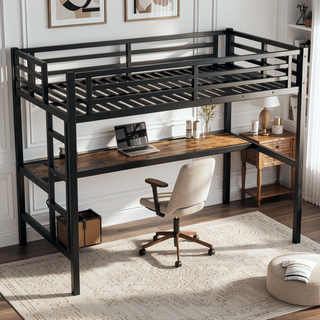 Sunvega Metal Twin XL Loft Bed with Desk, USB, LED Light, and Power Outlet