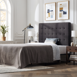 Sunvega Adjustable Height Geometric Square Tufted Headboard for Queen Bed Charcoal
