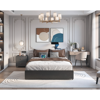 Sunvega Queen Storage Bed Frame with Headboard Charging Station and 4 Drawers