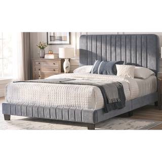 Sunvega King Size Bed with Chic Gray Upholstery for Bedroom Relaxation