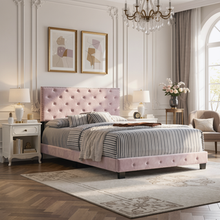 Sunvega Bright Pink Transitional Full Bed with Sturdy Build for Assembly